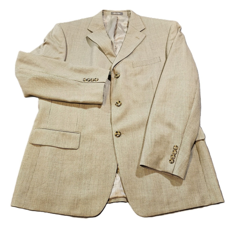 Oscar De La Renta 100% Wool Houndstooth 3-Button Mens Sports Coat/Blazer SZ 46R